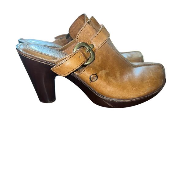 Vintage Y2K Born Tan Leather Clog Heels Size Medium Size 9 - Picture 1 of 10
